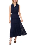 1.state Tie Neck Tiered Midi Dress In Classic Navy