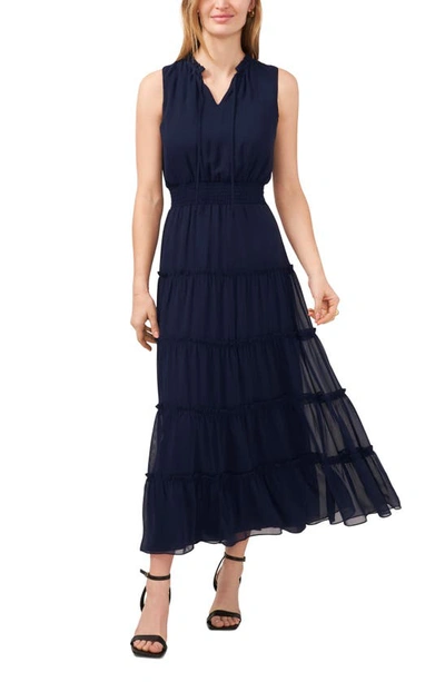 1.state Tie Neck Tiered Midi Dress In Classic Navy