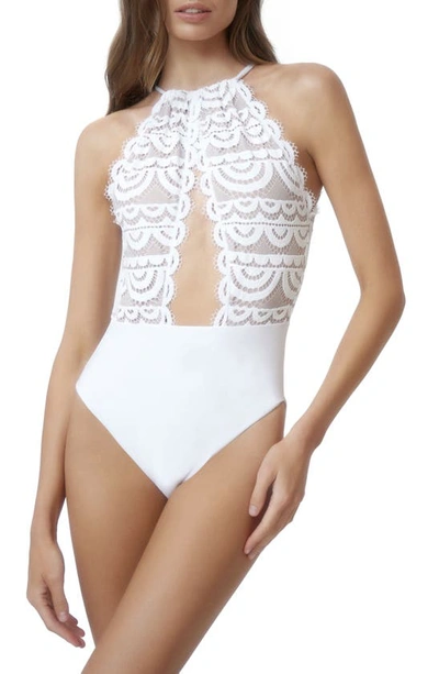 Pq Swim Keyhole Lace Halter One Piece Swimsuit In Water Lily