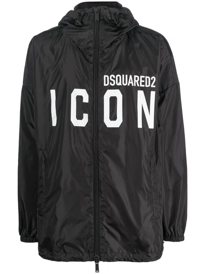 Dsquared2 Icon Logo-print Hooded Coat In Black