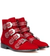 Givenchy Red Elegant Line Suede Ankle Boots