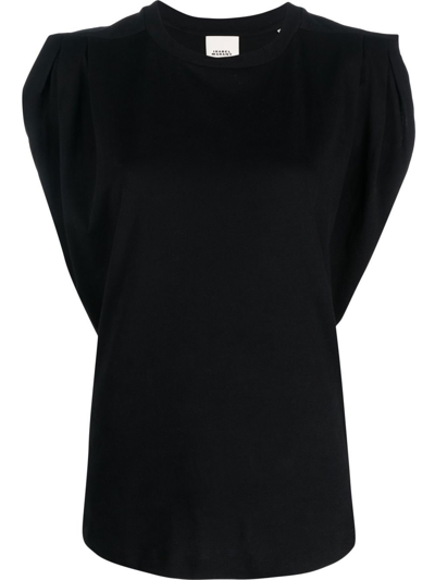 Isabel Marant Ruched-sleeve Cotton T-shirt In Nero