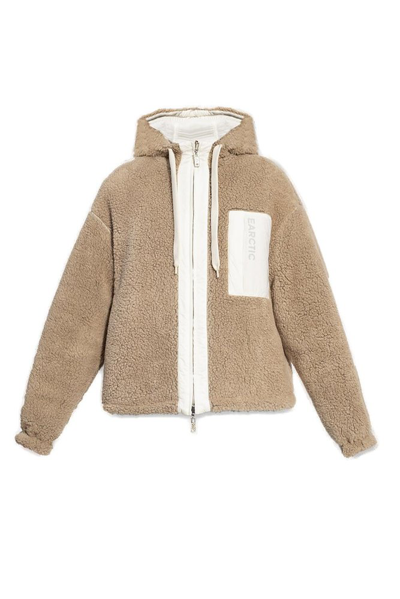 Emporio Armani Faux Shearling Hooded Jacket In Beige