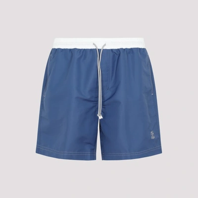 Brunello Cucinelli Logo Embroidery Swimming Trunks In Csx Indaco