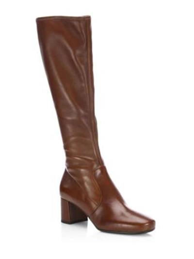 Prada Leather 55mm Knee Boot, Brown In Bruciato