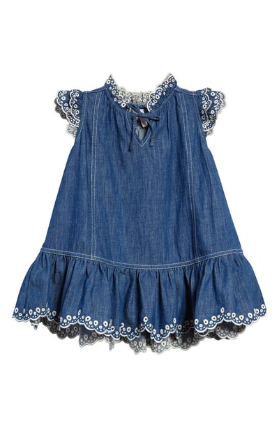 Zimmermann Kids' Tiggy Embroidered Cotton Chambray Dress In Blue Lagoon