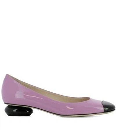 Bottega Veneta Round Toe Ballerina Shoes - Pink & Purple