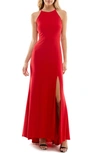 Jump Apparel Halter Neck High-low Gown In Red