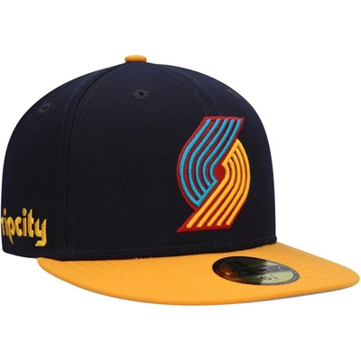 New Era Men's  Navy, Gold Portland Trail Blazers Midnight 59fifty Fitted Hat In Navy,gold