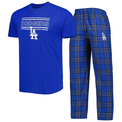 Concepts Sport Men's  Royal, Black Los Angeles Dodgers Badge T-shirt And Pants Sleep Set In Royal,black