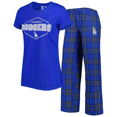 Concepts Sport Women's  Royal Los Angeles Dodgers Badge T-shirt And Pajama Pants Sleep Set