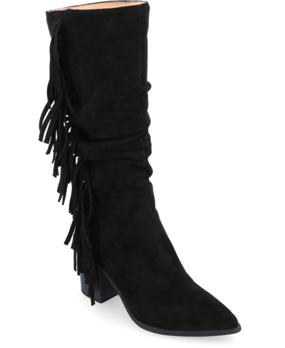 Journee Collection Women's Hartly Extra Wide Calf Western Fringe Boots In Black