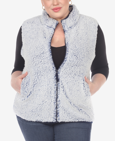 White Mark Plus Size Women's Zip Up Sherpa Vest Jacket In Sheep Gray