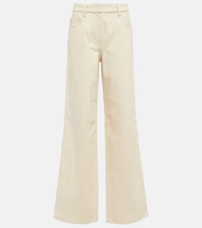 Prada Ivory Canvas Wide Trousers In Beige