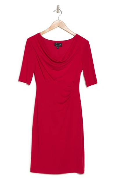 Connected Apparel Three-quarter Sleeve Cowl Neck Fitted Dress In Red