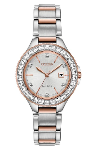 Citizen Eco-drive Crystal Bracelet Watch, 31mm X 14mm In Two-tone