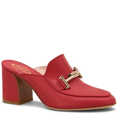 Tod's Mules In Leather In Red