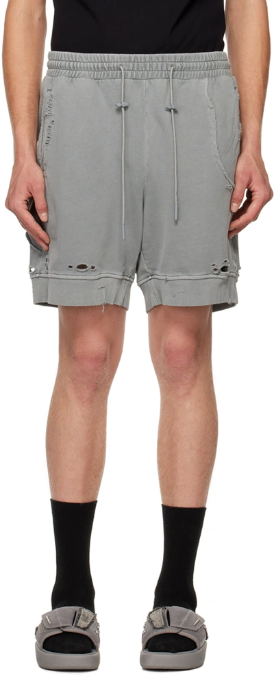 C2h4 Gray Ruin Distressed Shorts In Black