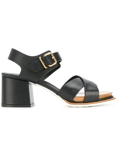 Tod's Leather Block Heel Sandals 50 In Black