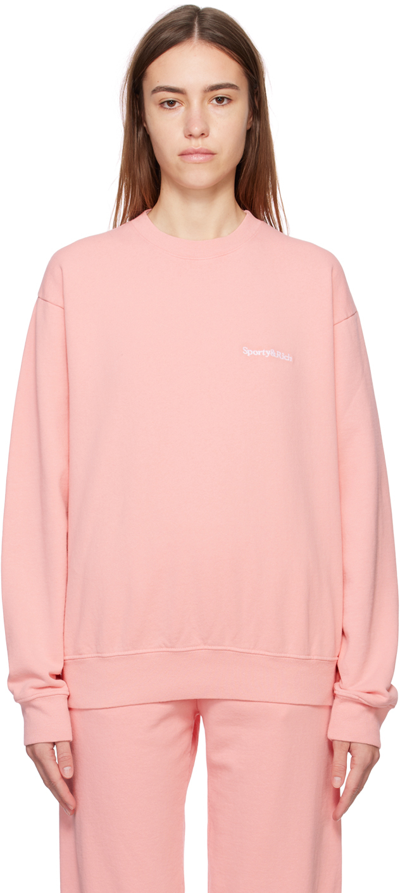 Sporty And Rich Serif Embroidered Crewneck Sweatshirt Rose Pink In Rose & White