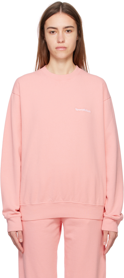 Sporty And Rich Serif Embroidered Crewneck Sweatshirt Rose Pink