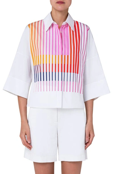 Akris Punto Printed Poplin Blouse In Cream-multicolor