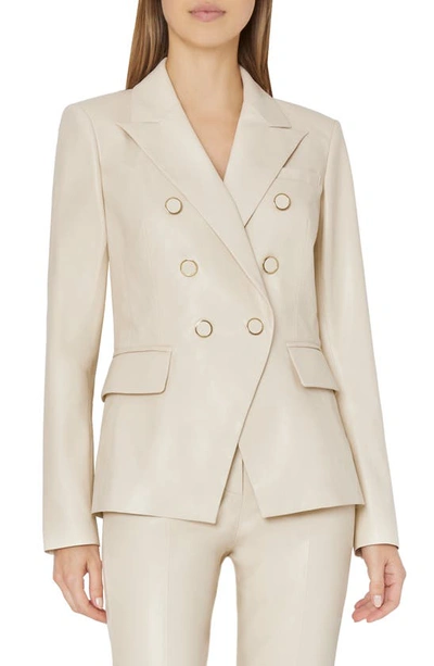 Milly Inez Double-breasted Vegan Leather Blazer In Ecru