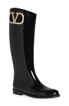 Valentino Garavani Vlogo Tall Medallion Rain Boots In Black