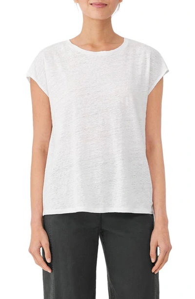 Eileen Fisher Cap-sleeve Crewneck Jersey Tee In White