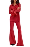 Sleeper Bell-sleeve Shimmer Lounge Suit In Red