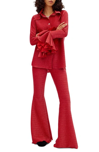 Sleeper Bell-sleeve Shimmer Lounge Suit In Red