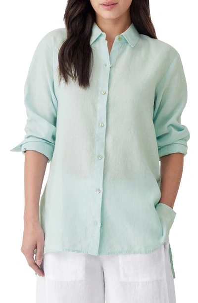 Eileen Fisher Side-slit Button-down Linen Shirt In Clearwater