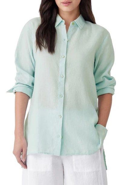 Eileen Fisher Side-slit Button-down Linen Shirt In Clear Water