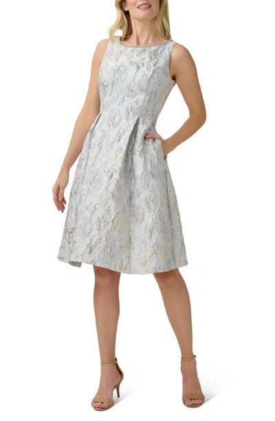 Adrianna Papell Imitation Pearl Jacquard Fit & Flare Dress In Silver