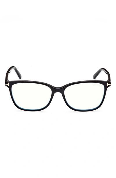 Tom Ford 54mm Square Blue Light Blocking Glasses In Shiny Black