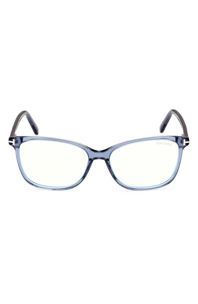 Tom Ford 56mm Rectangular Blue Light Blocking Glasses In Shiny Blue