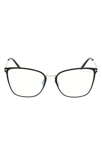 Tom Ford 56mm Butterfly Blue Light Blocking Glasses In Shiny Black