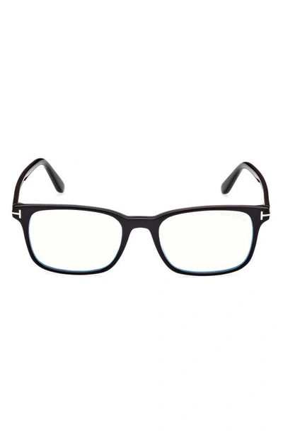 Tom Ford 53mm Rectangular Blue Light Blocking Glasses In Shiny Black