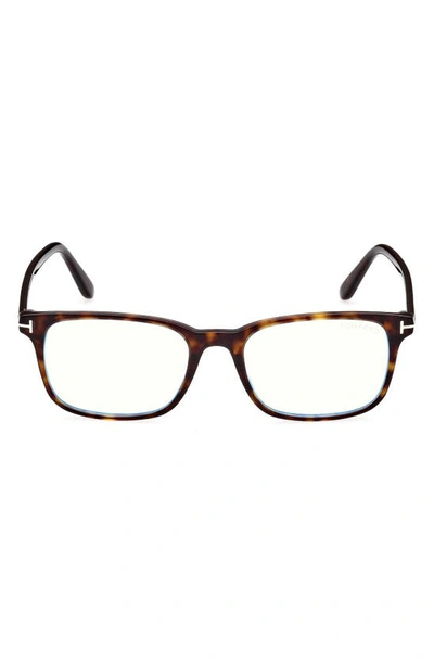 Tom Ford 53mm Rectangular Blue Light Blocking Glasses In Dark Havana