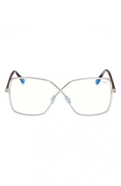 Tom Ford 59mm Butterfly Blue Light Blocking Glasses In Shiny Palladium
