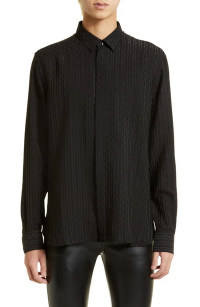 Saint Laurent Tonal Pattern Silk Button-up Shirt In Black