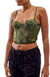 Bdg Urban Outfitters Lace & Satin Corset Crop Top In Khaki