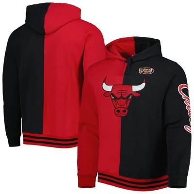 Mitchell & Ness Men's  Red, Black Chicago Bulls Hardwood Classics Split Pullover Hoodie In Red,black