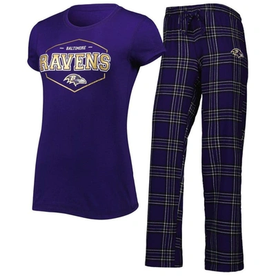 Concepts Sport Purple/black Baltimore Ravens Plus Size Badge T-shirt & Pants Sleep Set