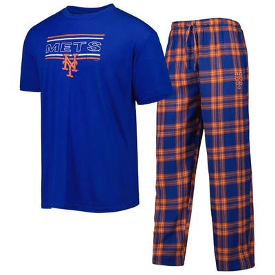 Concepts Sport Royal/orange New York Mets Badge T-shirt & Pants Sleep Set