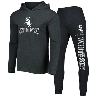 Concepts Sport Men's  Heather Black And Heather Charcoal Chicago White Sox Meter Pullover Hoodie And In Heather Black,heather Charcoal