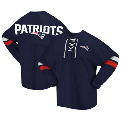 Fanatics Branded Navy New England Patriots Spirit Jersey Lace-up V-neck Long Sleeve T-shirt