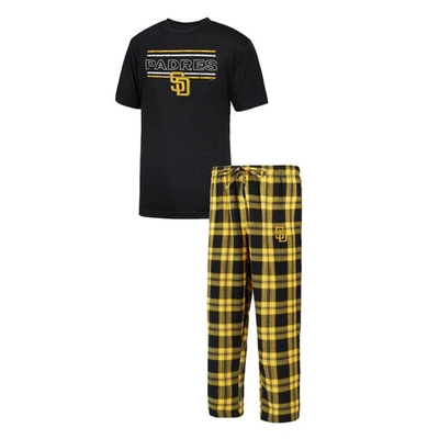 Concepts Sport Men's  Black, Gold San Diego Padres Badge T-shirt And Pants Sleep Set In Black,gold