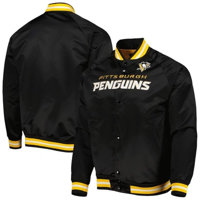 Mitchell & Ness Kids'  Black Pittsburgh Penguins Satin Full-snap Varsity Jacket