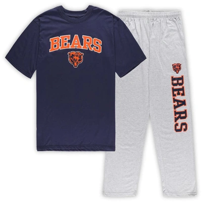Concepts Sport Men's  Navy, Heather Gray Chicago Bears Big And Tall T-shirt And Pants Sleep Set In Navy,heather Gray